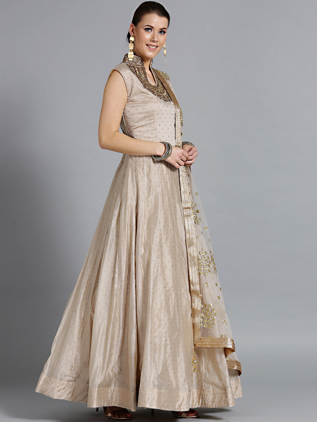 Anarkali Suit Kundan, Sequin Embroidered Dupatta