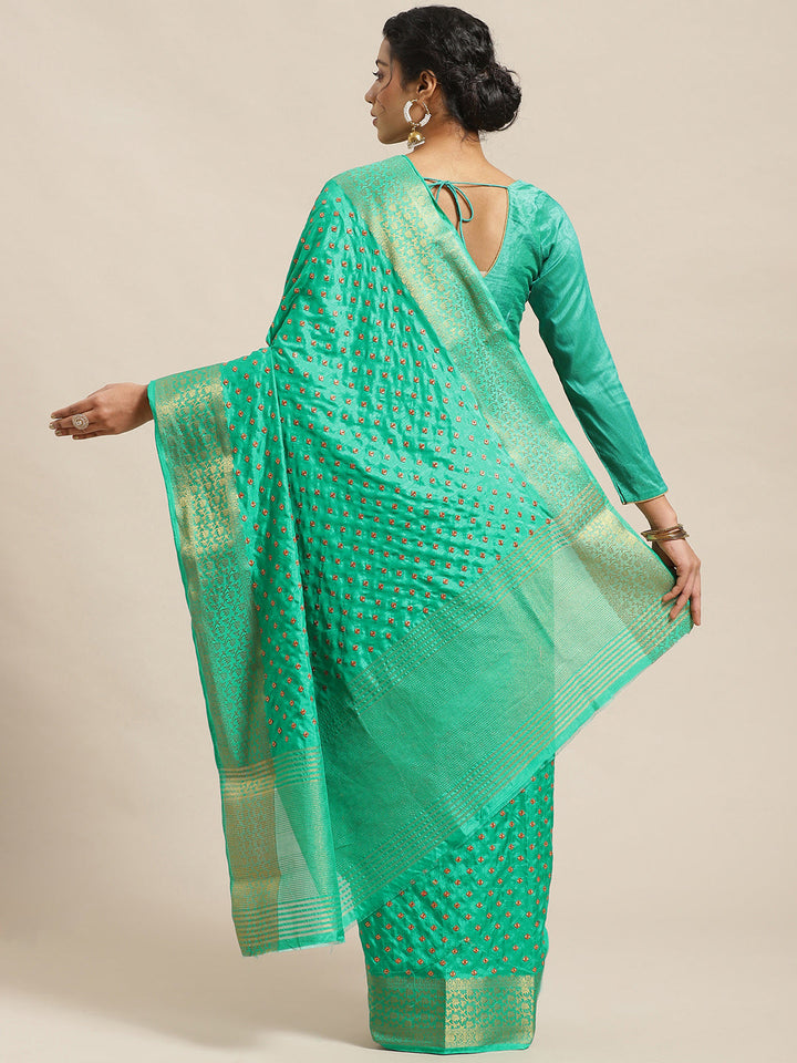 Handloom Raw Silk Saree with Zari Embroidery intricate Butas & Gold Zari Woven Border