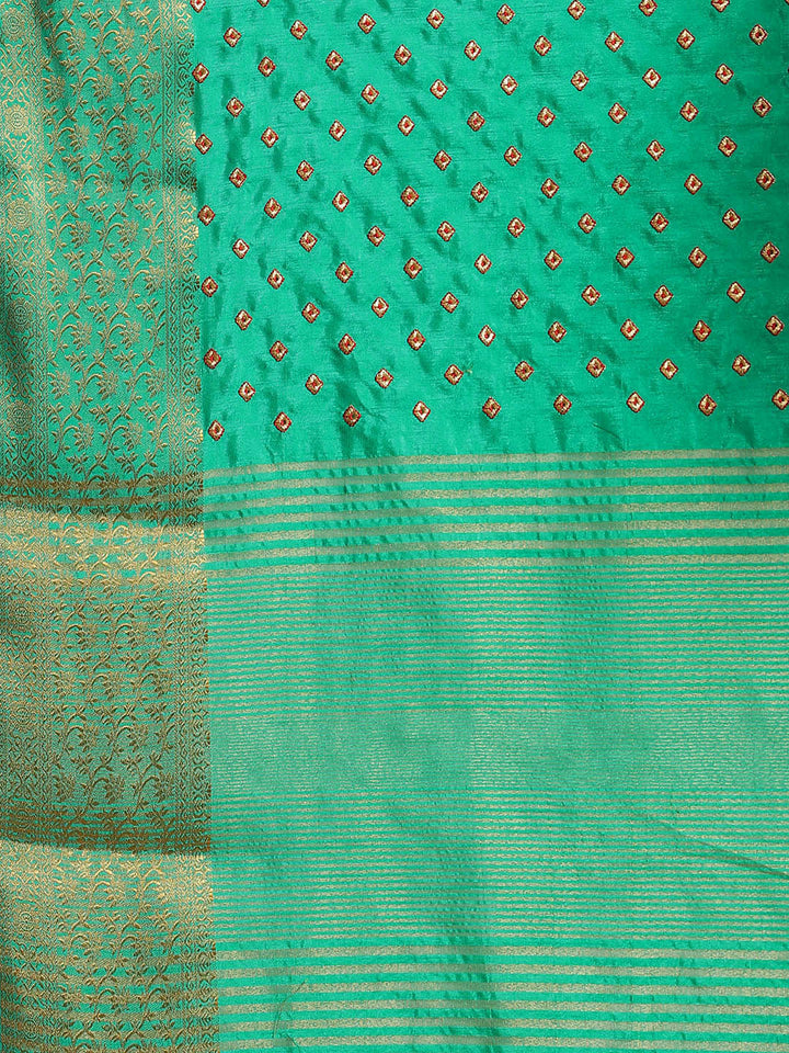 Handloom Raw Silk Saree with Zari Embroidery intricate Butas & Gold Zari Woven Border