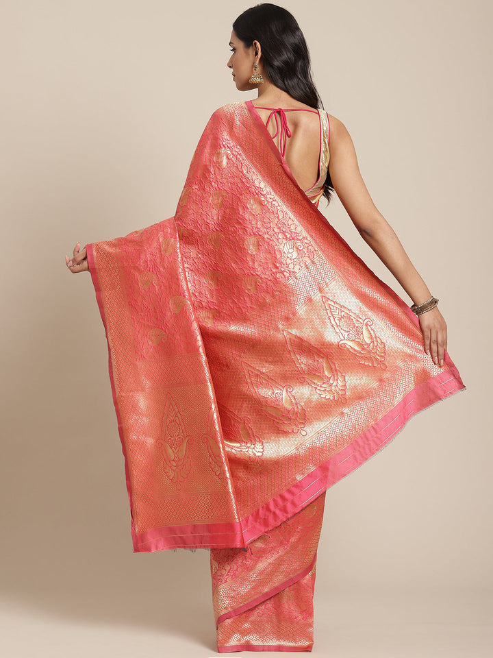 Banarasi Handloom Silk Saree with Gold Oxidised Zari Woven Paisleys in a rich jaal