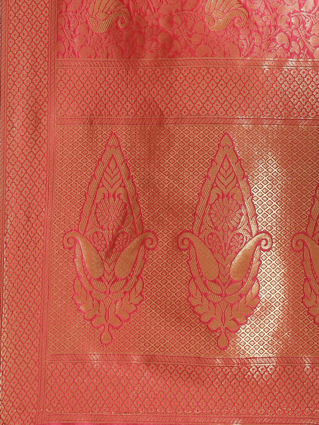 Banarasi Handloom Silk Saree with Gold Oxidised Zari Woven Paisleys in a rich jaal