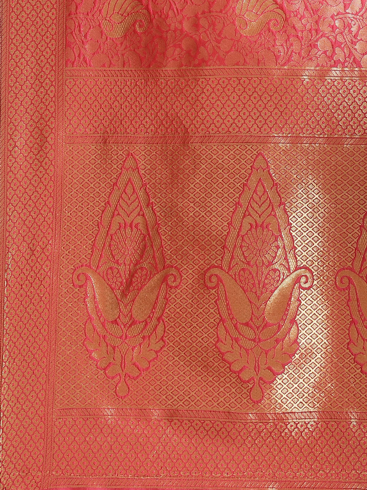 Banarasi Handloom Silk Saree with Gold Oxidised Zari Woven Paisleys in a rich jaal