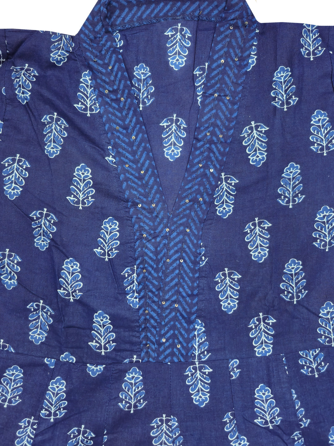 Navy Blue Floral Anarkali Kurta with Chevron Palazzos & Printed Dupatta Set
