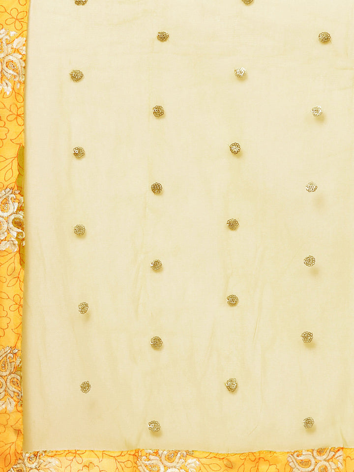 Embroidered Foil Print Crop Top Lehenga with Jeweled Neckline