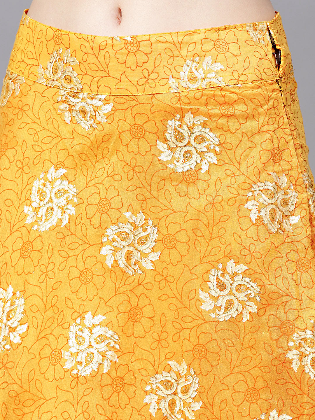 Embroidered Foil Print Crop Top Lehenga with Jeweled Neckline