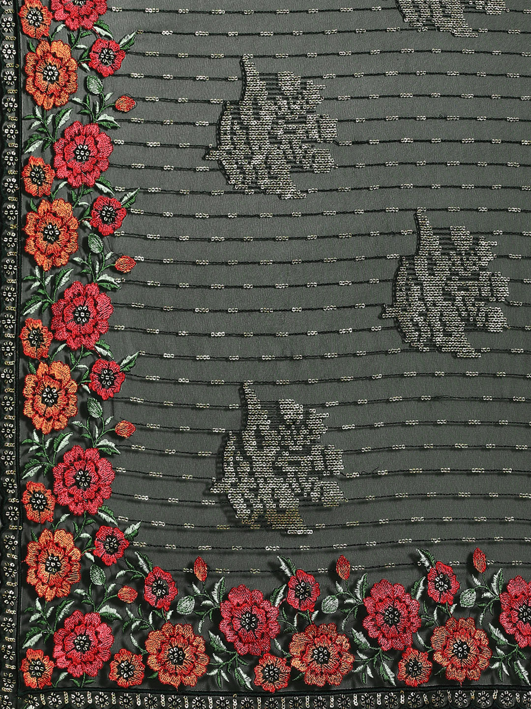 Sequin Embellished & Resham Embroidered Georgette Scalloped Saree