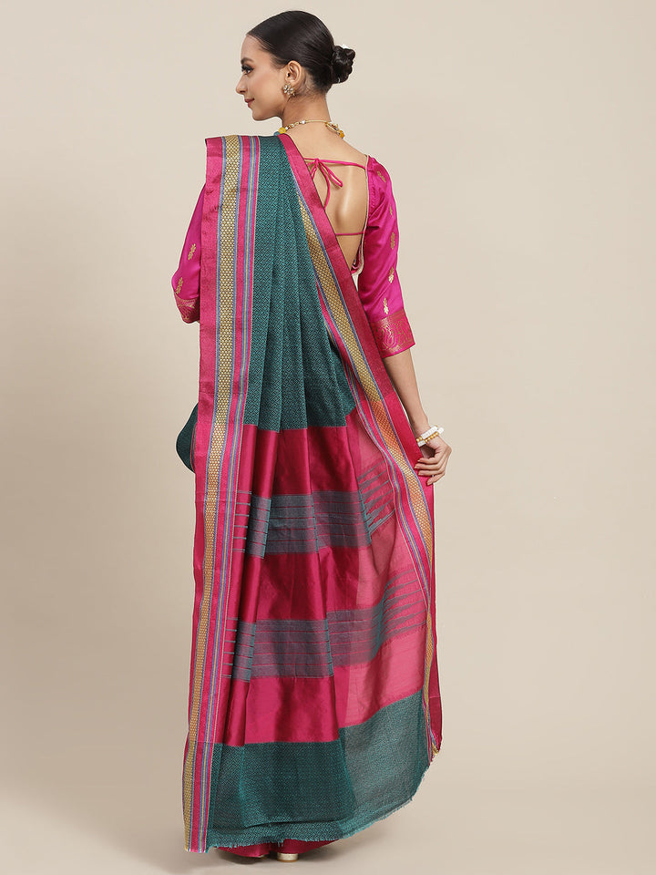 Teal Resham Woven Jamdani Saree Embellished with Contrast Border
