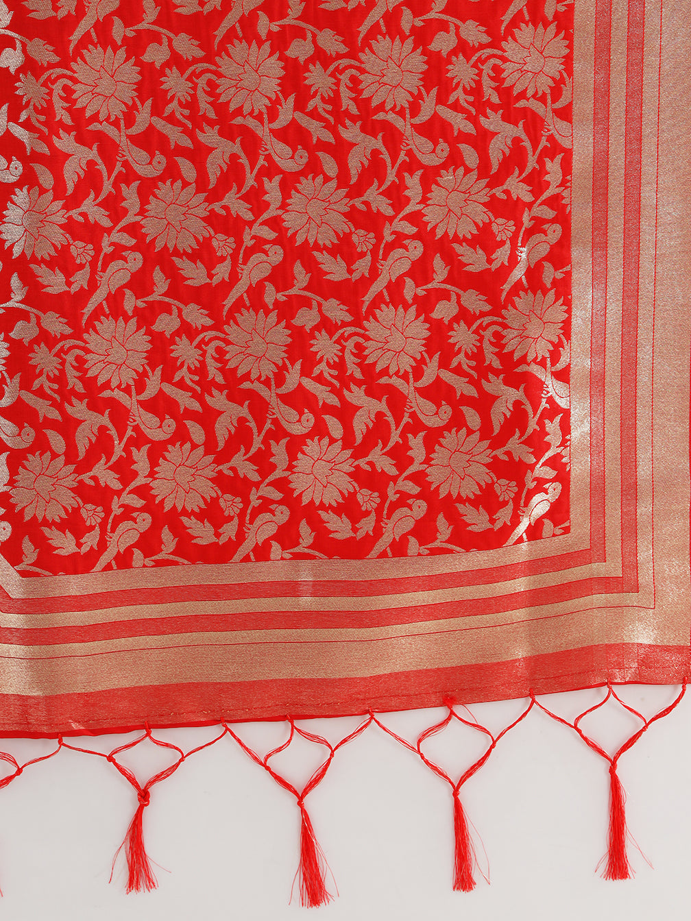 Bright Traditional Banarasi Saree with Bold Zari Peacock Motifs