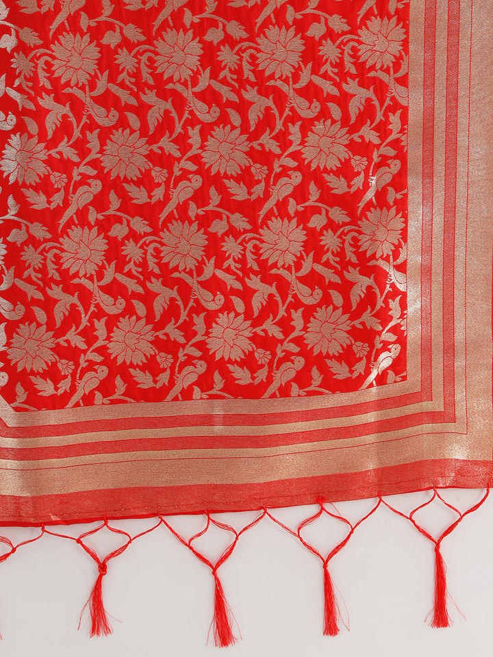 Bright Traditional Banarasi Saree with Bold Zari Peacock Motifs