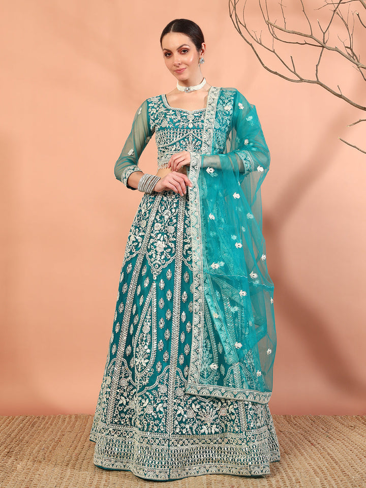 Festive Thread Embroidery & Mirror Work Tasseled Lehenga Set with Paisley Motifs