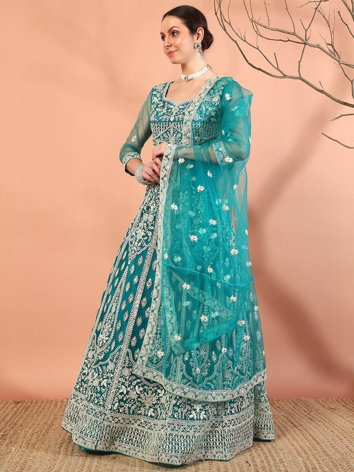 Festive Thread Embroidery & Mirror Work Tasseled Lehenga Set with Paisley Motifs