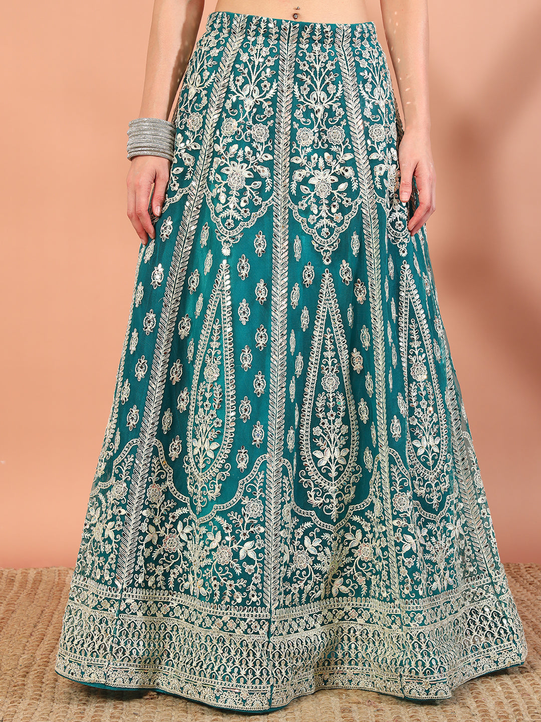 Festive Thread Embroidery & Mirror Work Tasseled Lehenga Set with Paisley Motifs