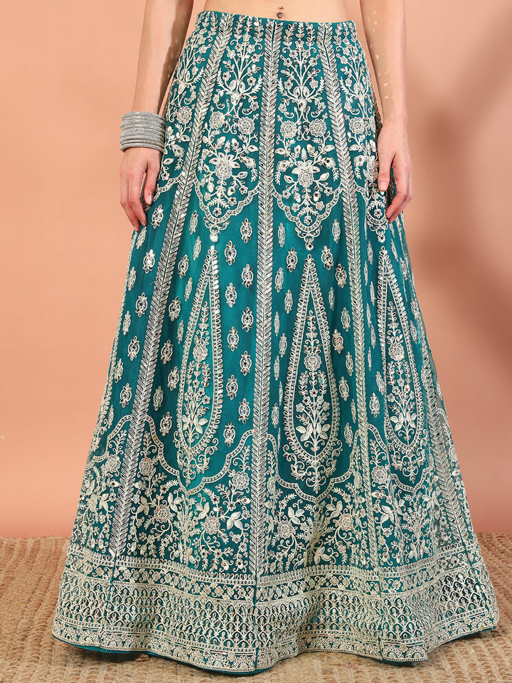Festive Thread Embroidery & Mirror Work Tasseled Lehenga Set with Paisley Motifs