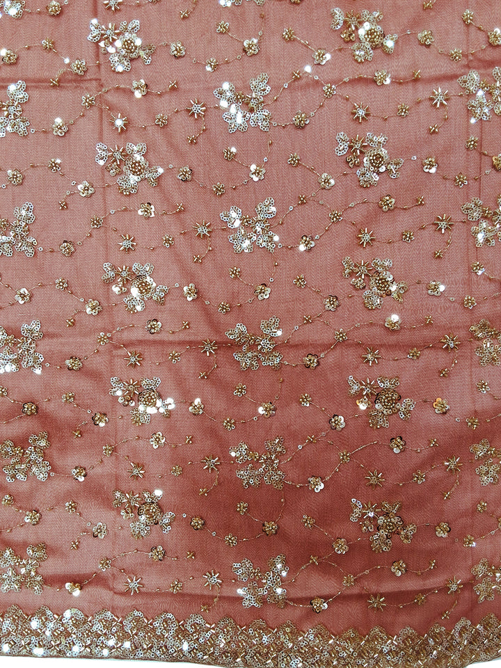 Dusty Pink Sequin Embroidered Georgette Saree with Stitched Blouse
