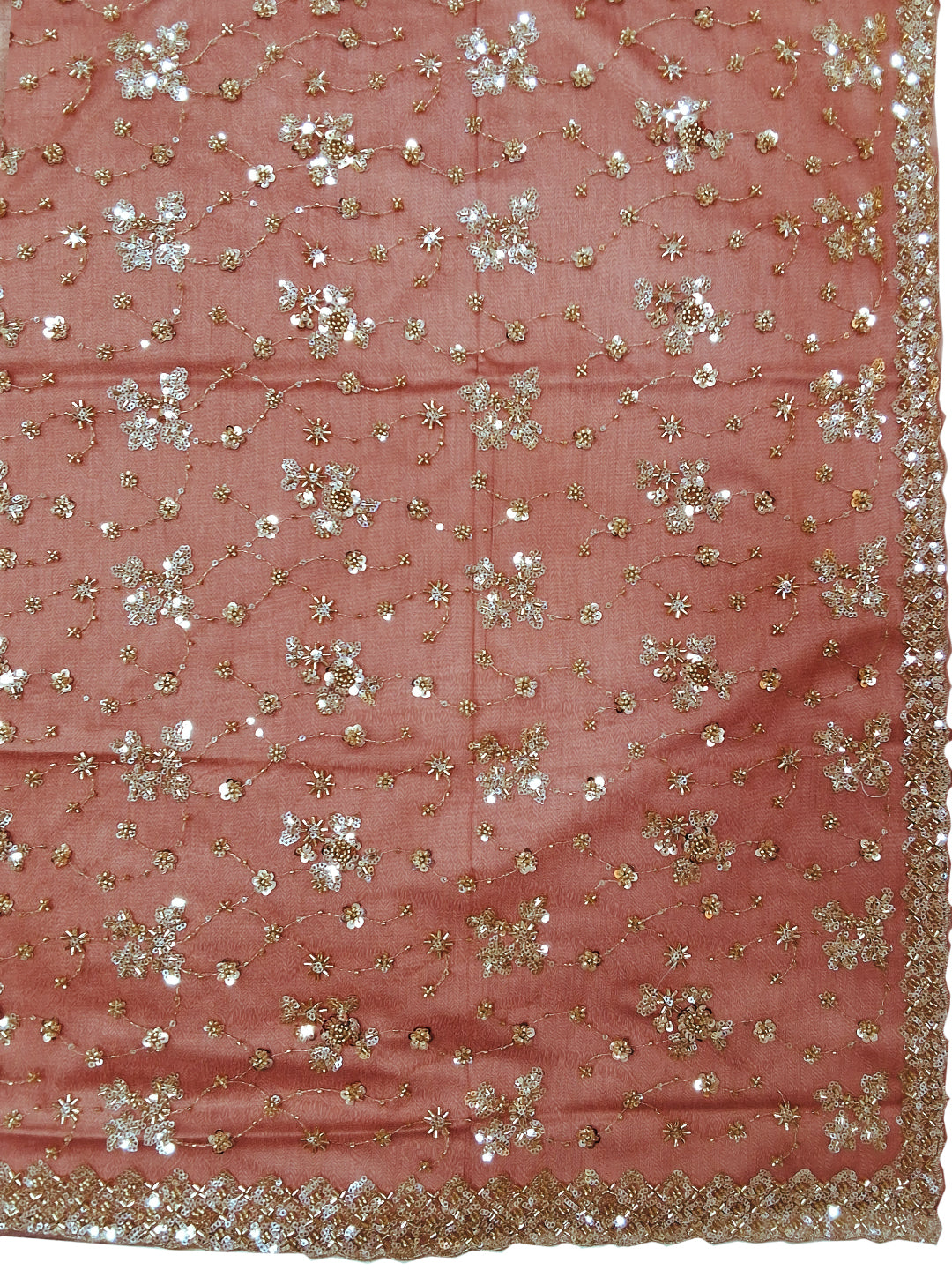 Dusty Pink Sequin Embroidered Georgette Saree with Stitched Blouse