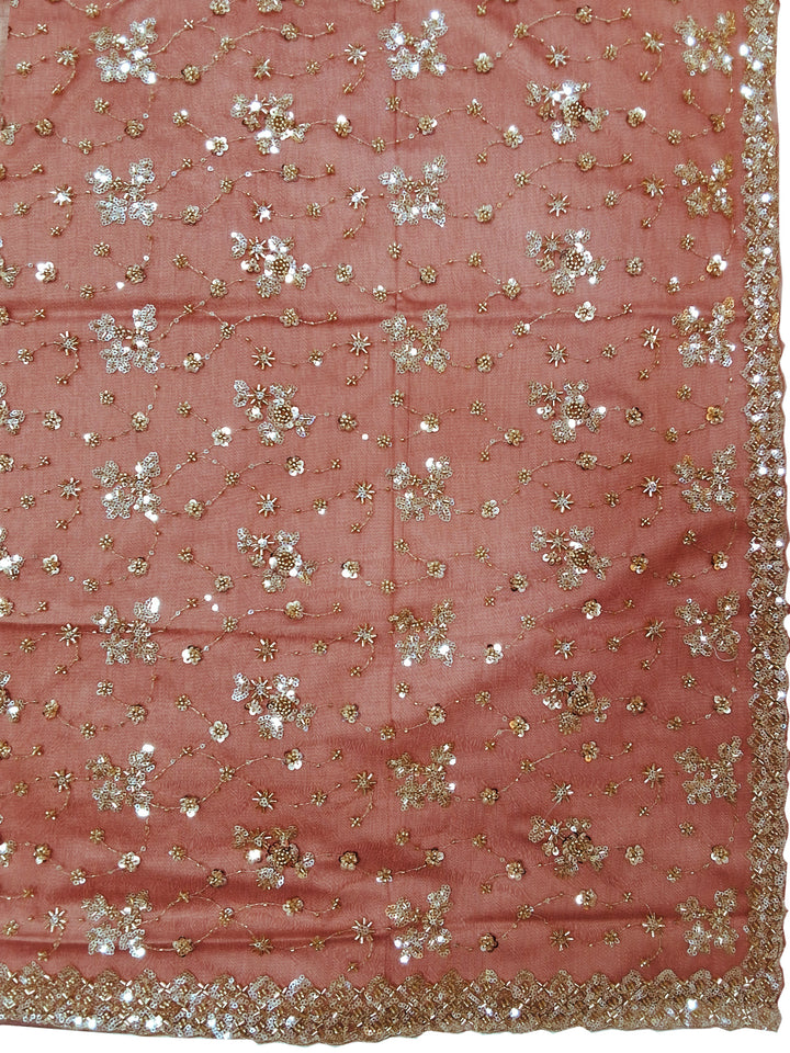Dusty Pink Sequin Embroidered Georgette Saree with Stitched Blouse