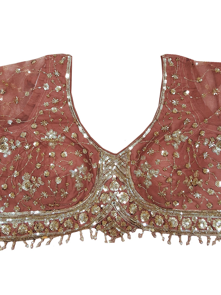 Dusty Pink Sequin Embroidered Georgette Saree with Stitched Blouse