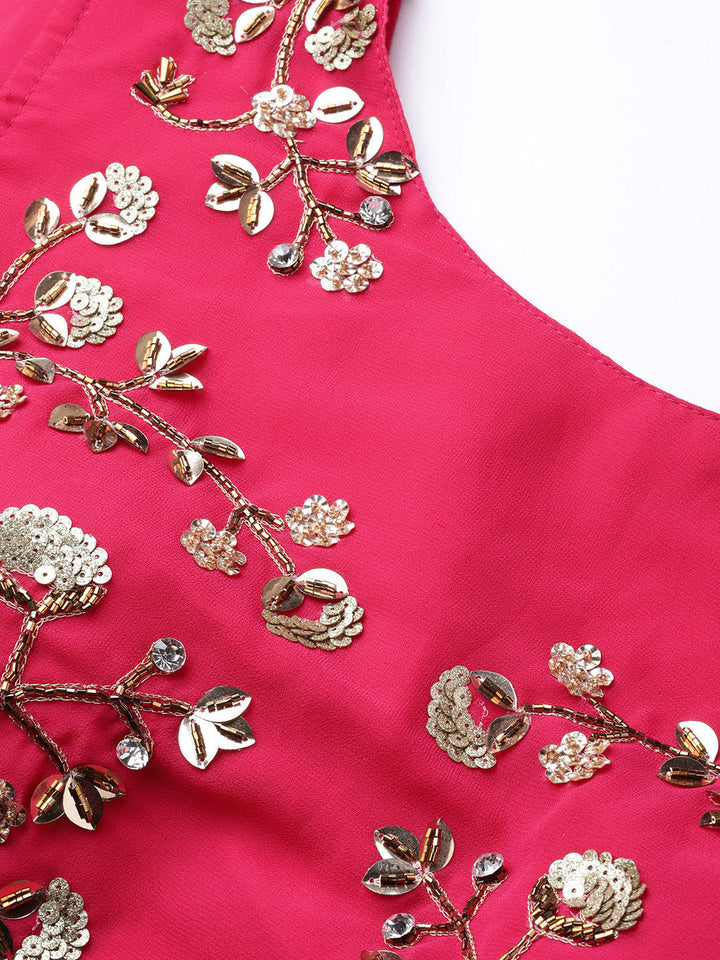 Embroidered Crop Top Lehenga with Flared Cape Style Sleeves