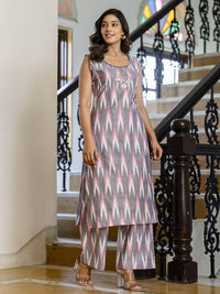 Chhabra 555 Ikat Print & Mirror Embellished Bhagalpuri Cotton Kurta Set with Chevron pant