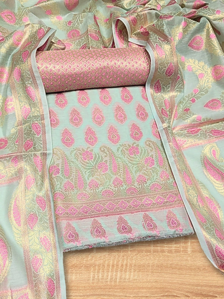Chhabra 555 Meenakari Woven Handloom Chanderi Dress Material with Tasseled Dupatta & Brocade Salwar