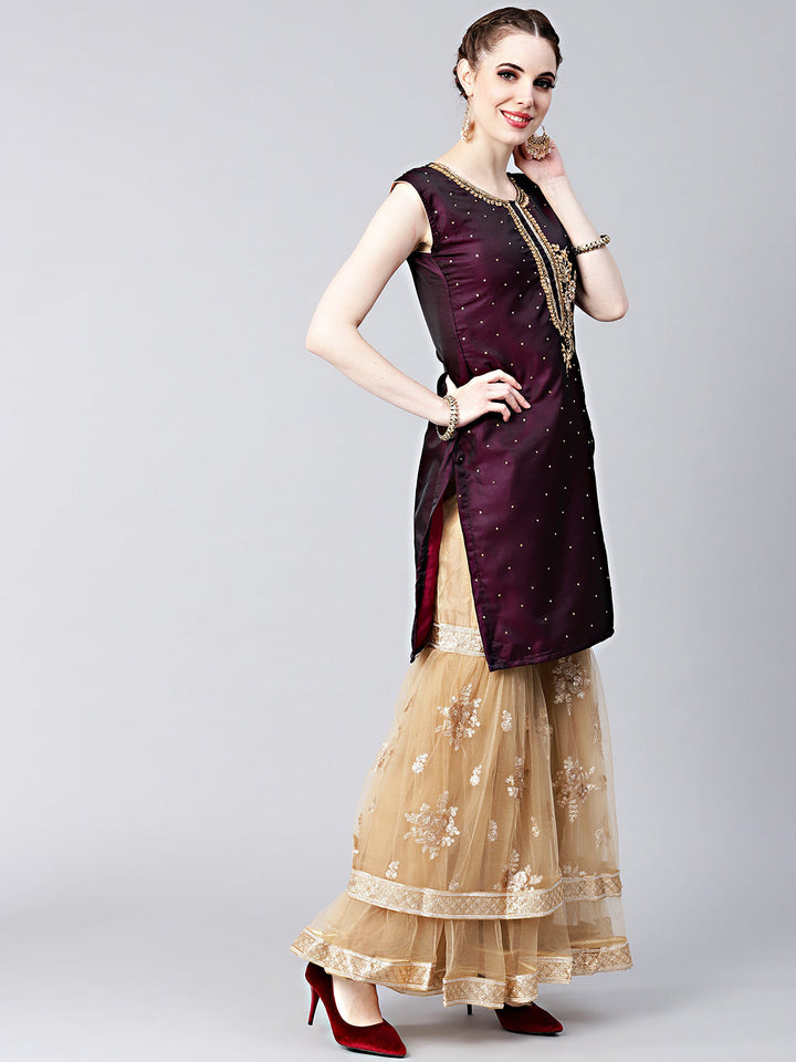 Embellished Kurta Sharara Set with Zari Embroidery