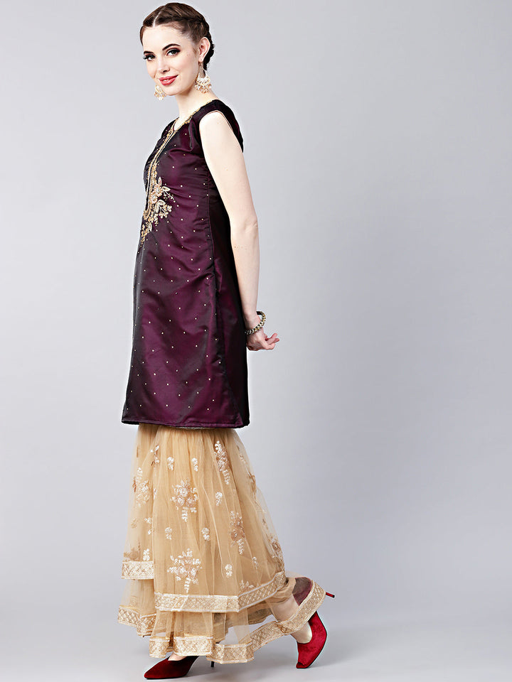 Embellished Kurta Sharara Set with Zari Embroidery