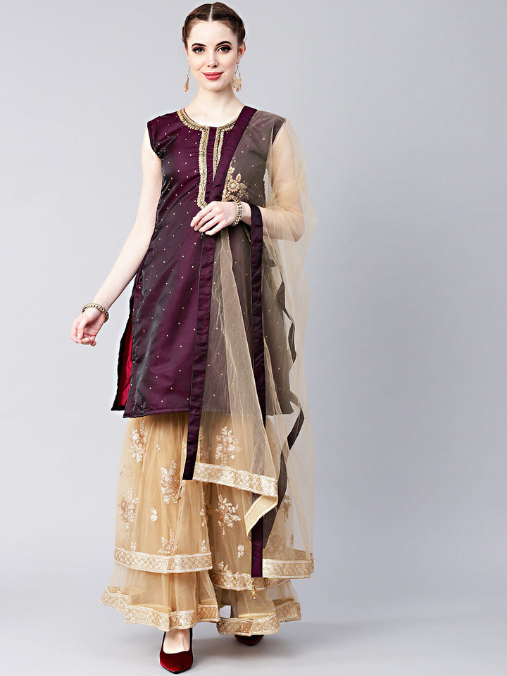 Embellished Kurta Sharara Set with Zari Embroidery
