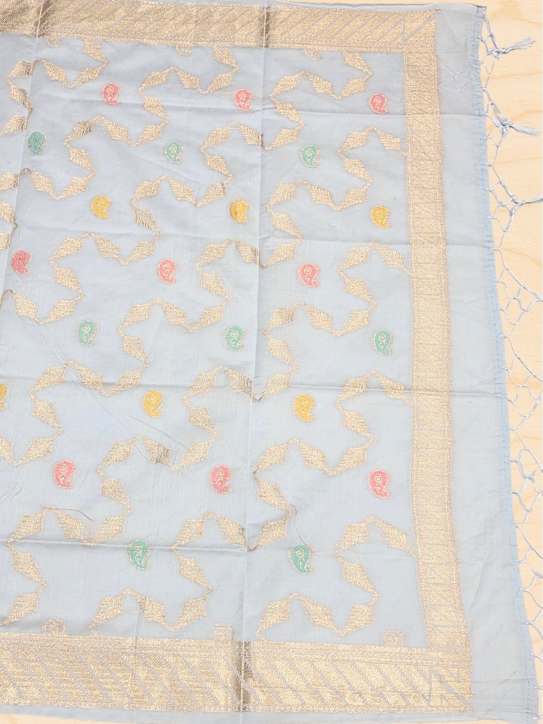 Banarasi Tissue Pastel Dress Material with Zari Weaving  & Jhallar Meenakari Dupatta