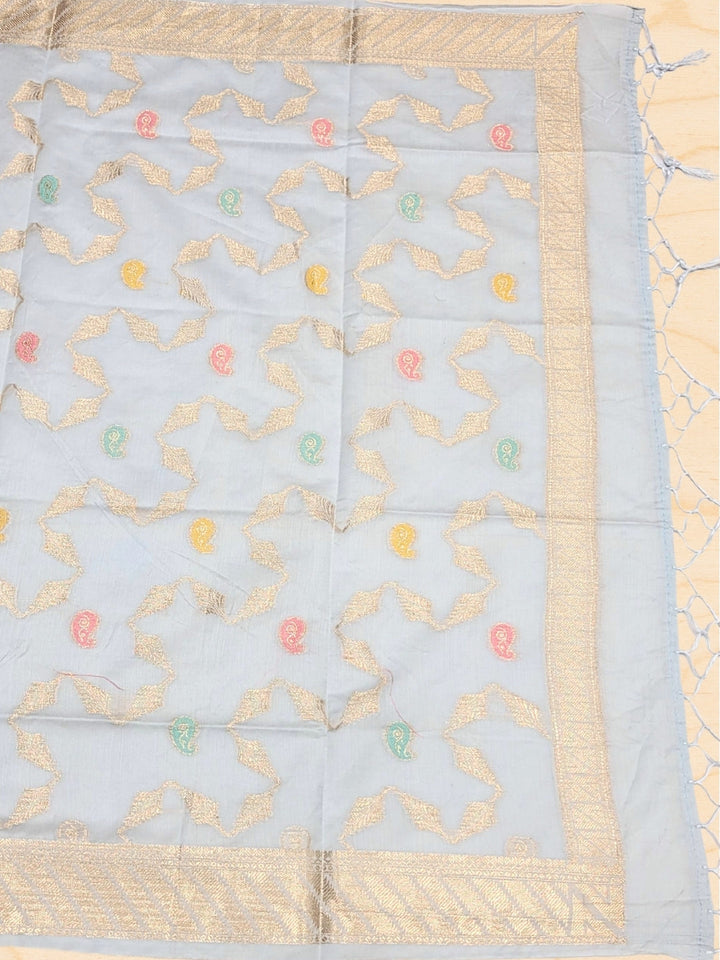 Banarasi Tissue Pastel Dress Material with Zari Weaving  & Jhallar Meenakari Dupatta