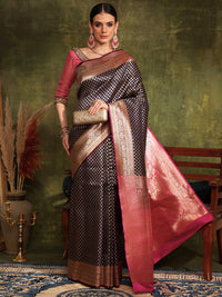 Chhabra 555 Traditional Handloom Banarasi saree with Intricate Zari Weaving & Rich Contrast Border