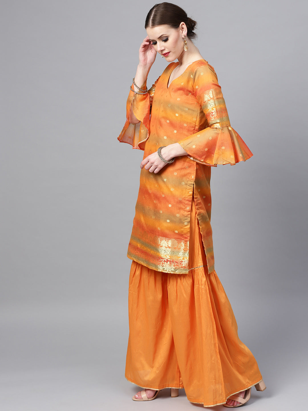 Banarasi Kurta Sharara Set with Handloom fringed dupatta