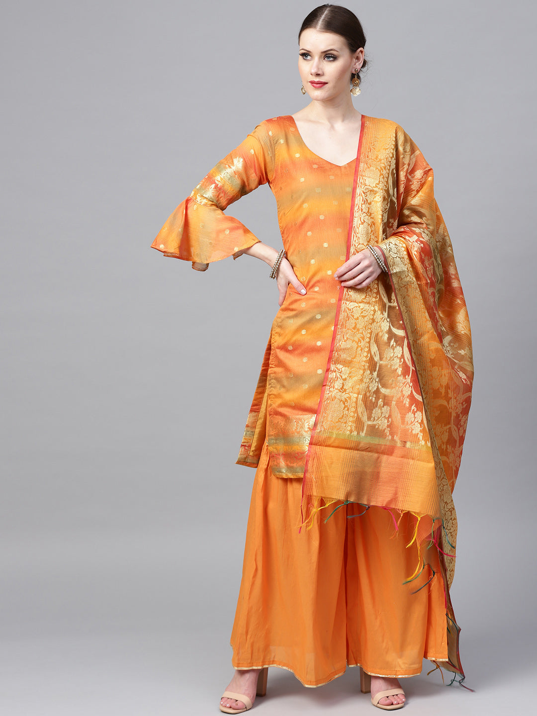 Banarasi Kurta Sharara Set with Handloom fringed dupatta