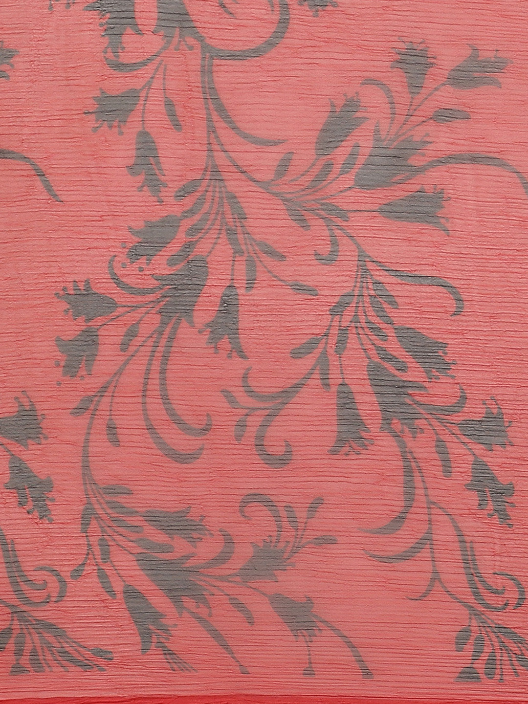 Red Chiffon Saree with Contemporary Floral Tulip Prints and ColorBlocking