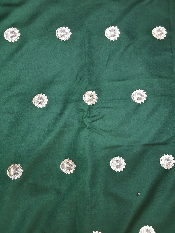Bottle Green Banarasi Silk Saree with Zari Woven Border and Blouse Piece