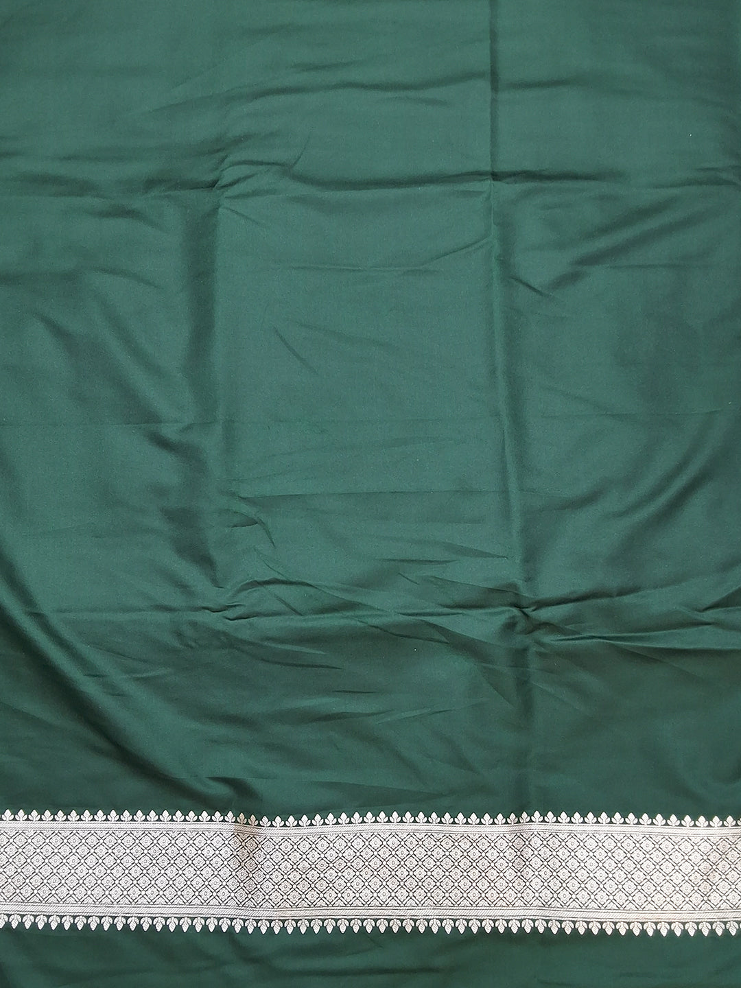 Bottle Green Banarasi Silk Saree with Zari Woven Border and Blouse Piece