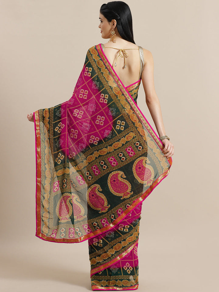 Gharchola Inspired Georgette saree with Ethnic Paisley Motifs & Banarasi Brocade Border