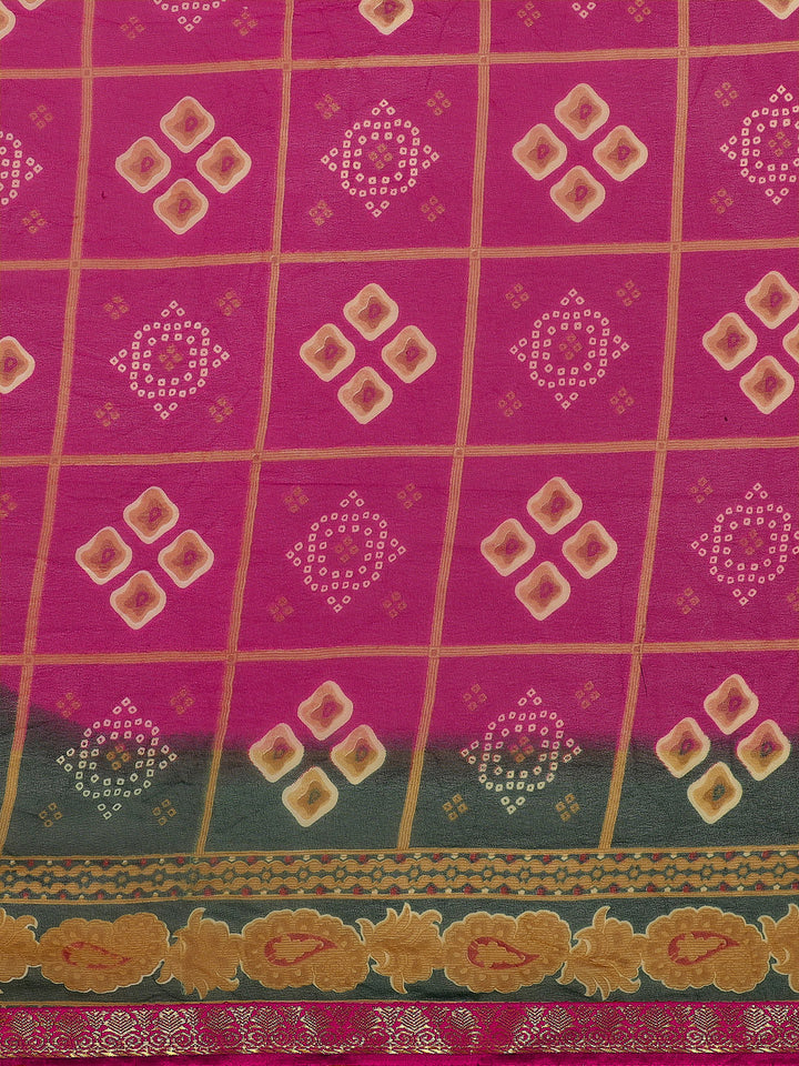 Gharchola Inspired Georgette saree with Ethnic Paisley Motifs & Banarasi Brocade Border