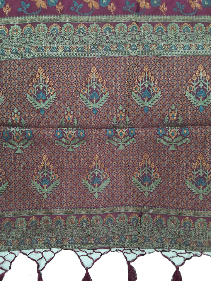Purple Banarasi Silk Floral Woven Saree with Zari Border