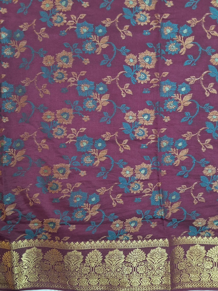 Purple Banarasi Silk Floral Woven Saree with Zari Border