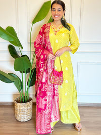 Chhaba 555 Banarasi Handloom Weaving Kurta Set with Zardozi Embroidered Neckline & Rose Motifs