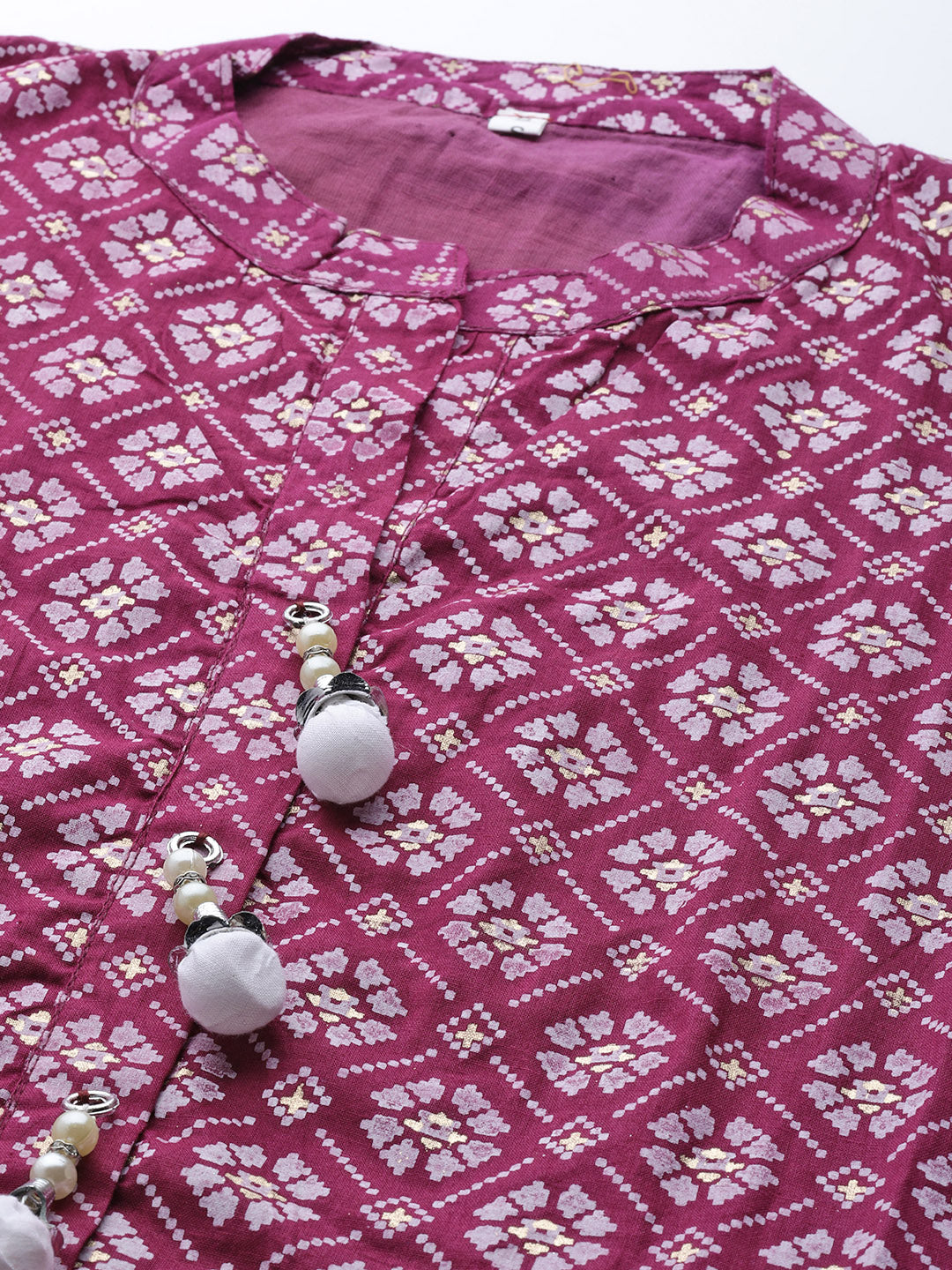 Burgundy ikat Printed Anarkali Kurta & Bandhani Dupatta