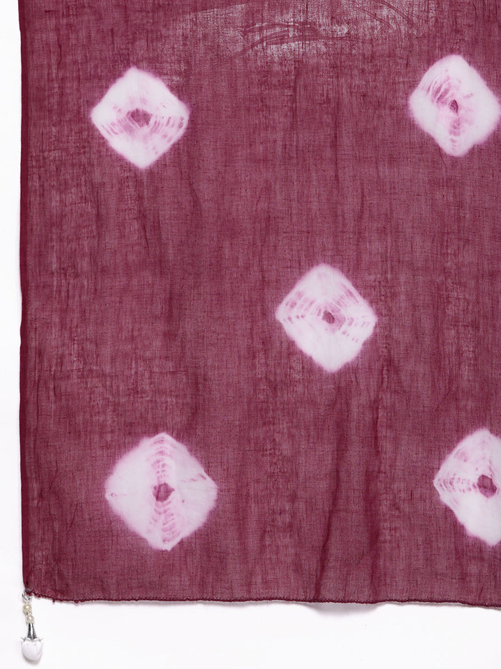 Burgundy ikat Printed Anarkali Kurta & Bandhani Dupatta