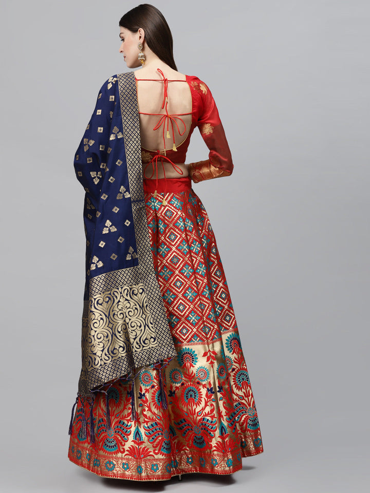 Semi Stitched Banarasi Silk Lehenga Choli With Zari & Resham woven floral design