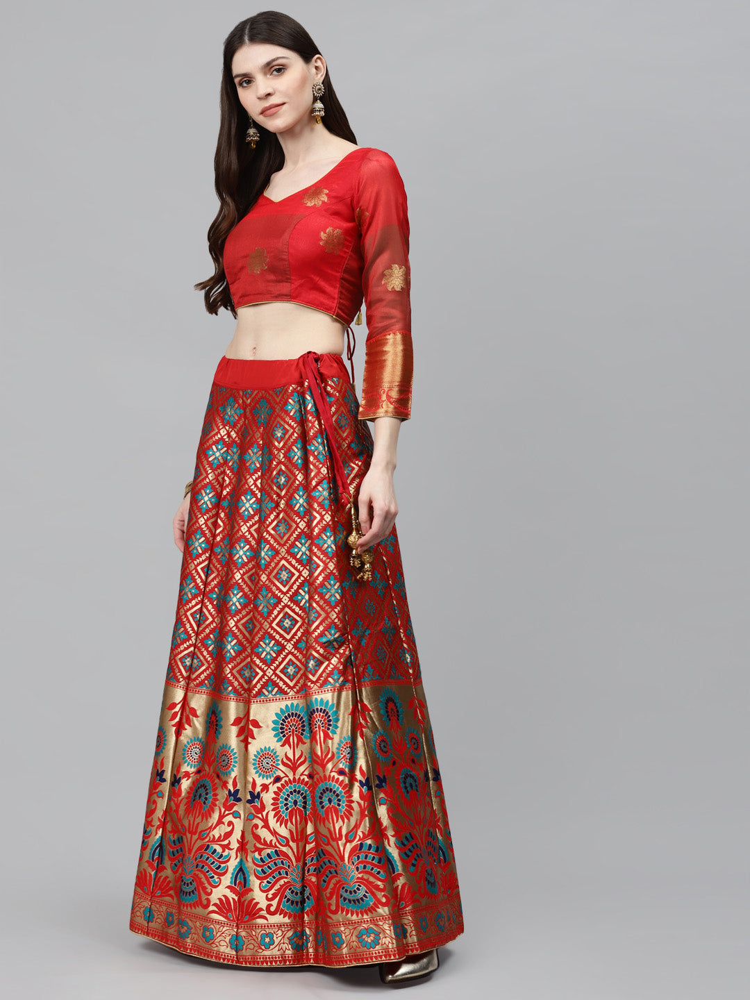 Semi Stitched Banarasi Silk Lehenga Choli With Zari & Resham woven floral design