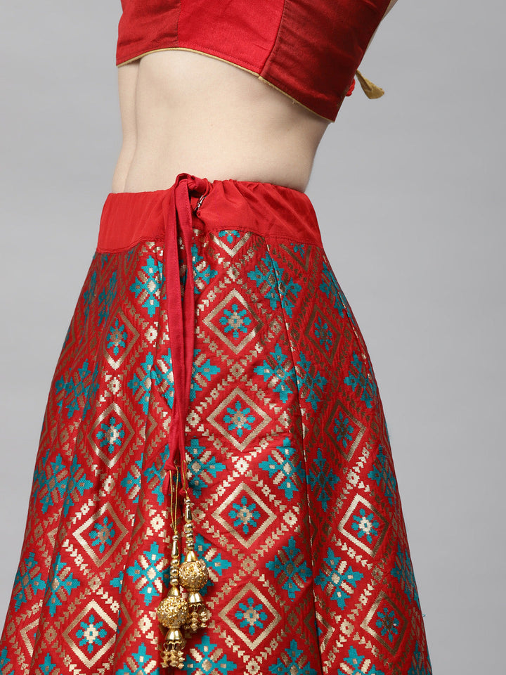 Semi Stitched Banarasi Silk Lehenga Choli With Zari & Resham woven floral design