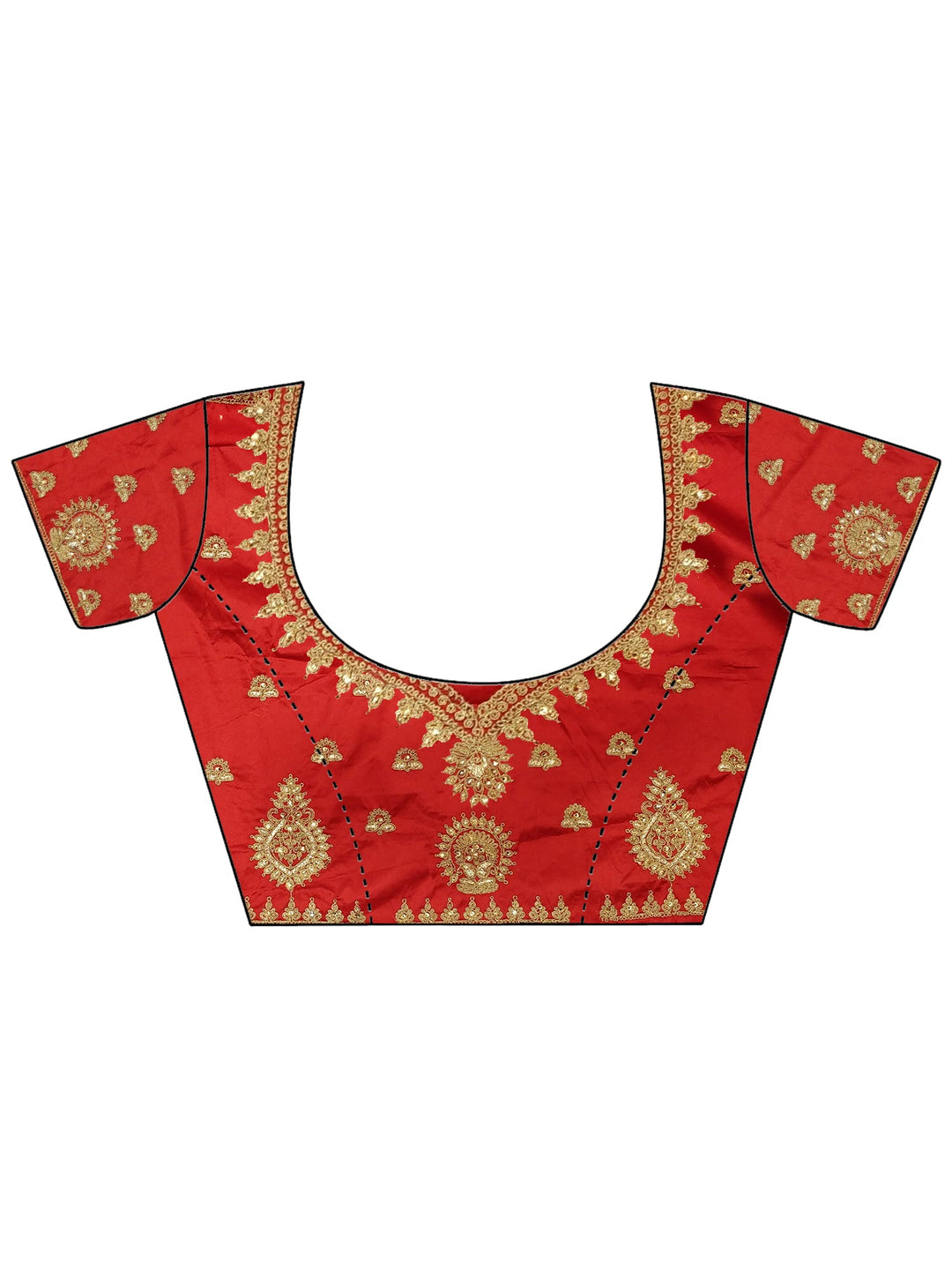Gold & Red Satin Heavy Zari Embroidery Semistitched Lehenga Choli With Net Dupatta
