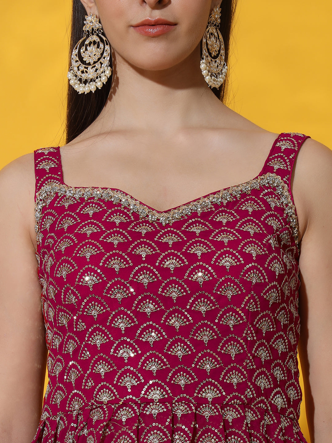 Sequin Embroidered Peplum Style Kurta Set with Pleated Pallazo