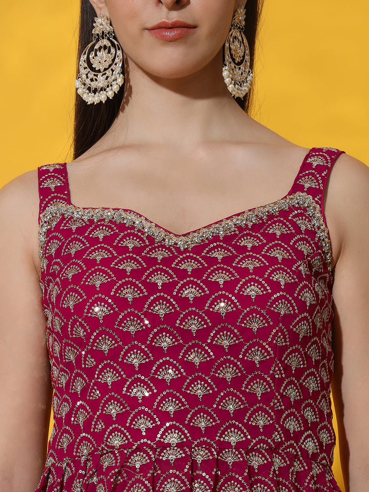 Sequin Embroidered Peplum Style Kurta Set with Pleated Pallazo