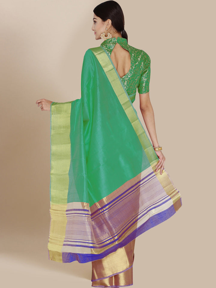 Green Art Silk Saree with Golden Border