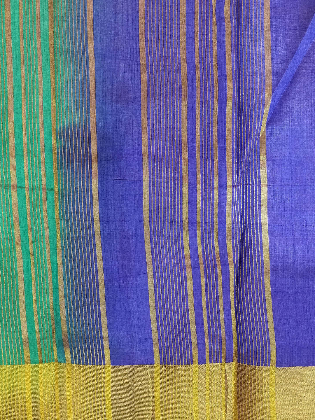 Green Art Silk Saree with Golden Border
